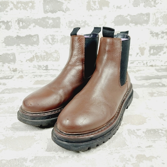 ASOS Brown & Black Leather Chunky Chelsea Ankle Boots F884 - Picture 2 of 12